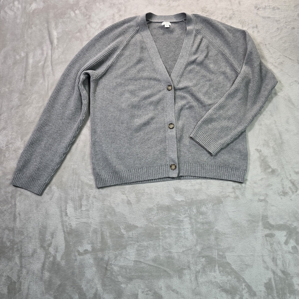 J.Crew Women's XL Gray Ribbed Knit Cardigan Sweater V Neck Button Front